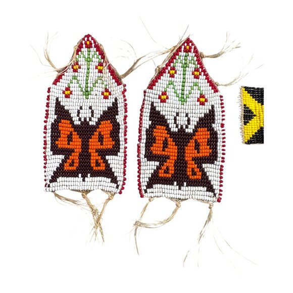 Vintage Navajo Handwoven Beaded Butterfly Pendant Handmade Lot Bracelet Set - Picture 4 of 11